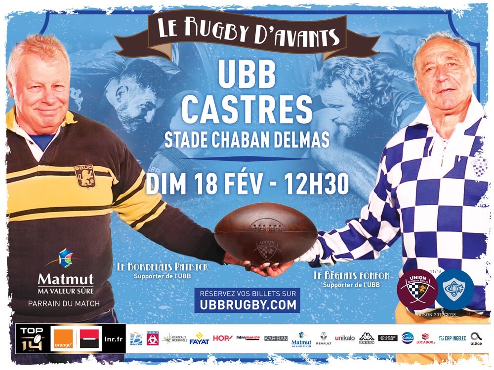 UBBrugby's tweet photo. 🏉 Pour son prochain match à domicile, l'@UBBrugby recevra le @CastresRugby, 4ème du #Top14. Rendez-vous dimanche 18 février à 12h30 au stade Chaban Delmas ! 🎟 Réservez vos places 👉 https://t.co/ucIJrJP5fn #ILOVEUBB #UBBCO https://t.co/vr0ju8jRMv