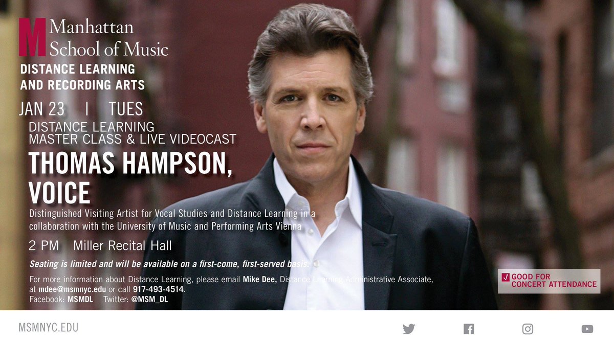 thomashampson's tweet image. Join us for today’s #masterclass in Miller Recital Hall at @MSMnyc at 2:00pm-4:00pm. For the first time, we will be collaborating with @mdwwien for a videoconference over exciting low-latency software, #UltraGrid. ► Stay tuned for the archive recording later this week! @msm_dl