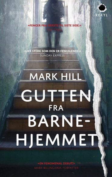 markhillwriter's tweet photo. Loving the Norwegian edition of #TwoOClockBoy, with its distressed staircase, terrifying man - and classy ripped page edges. https://t.co/yzHncWK891