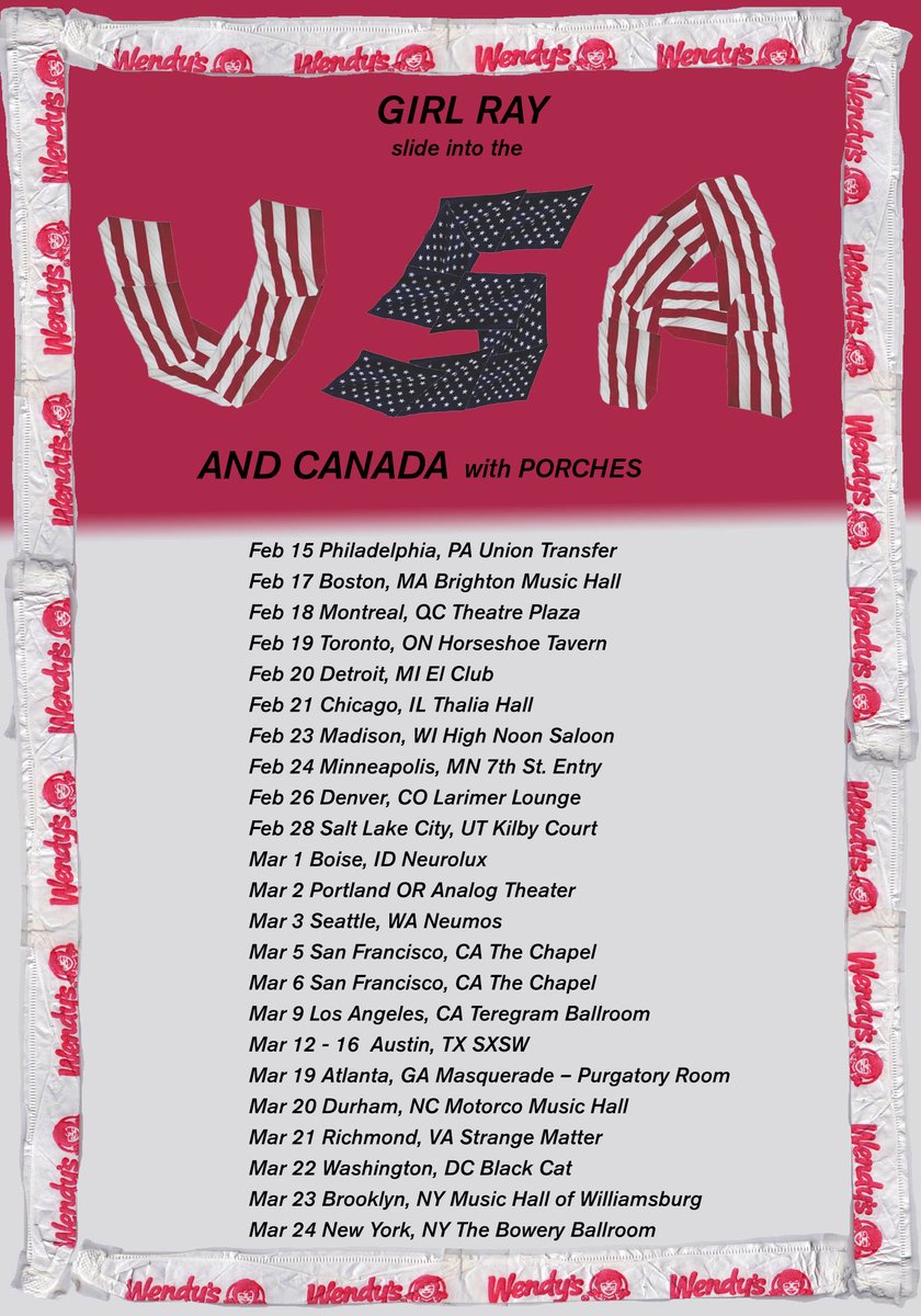 G1RLRAY's tweet photo. we can't actually believe it but in a few weeks time we embark on a long ass tour across North America and Canada with the iconic superlegends @porches_hiii !!! 
check out this flaming hot schedule !!! gonna be so much fun yaaall! https://t.co/l8f99i2F9j