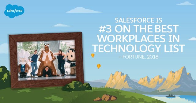 Happy to work at @Salesforce - #3 on Fortune's list of Best Workplaces in Technology 2018! sforce.co/2rtatuO