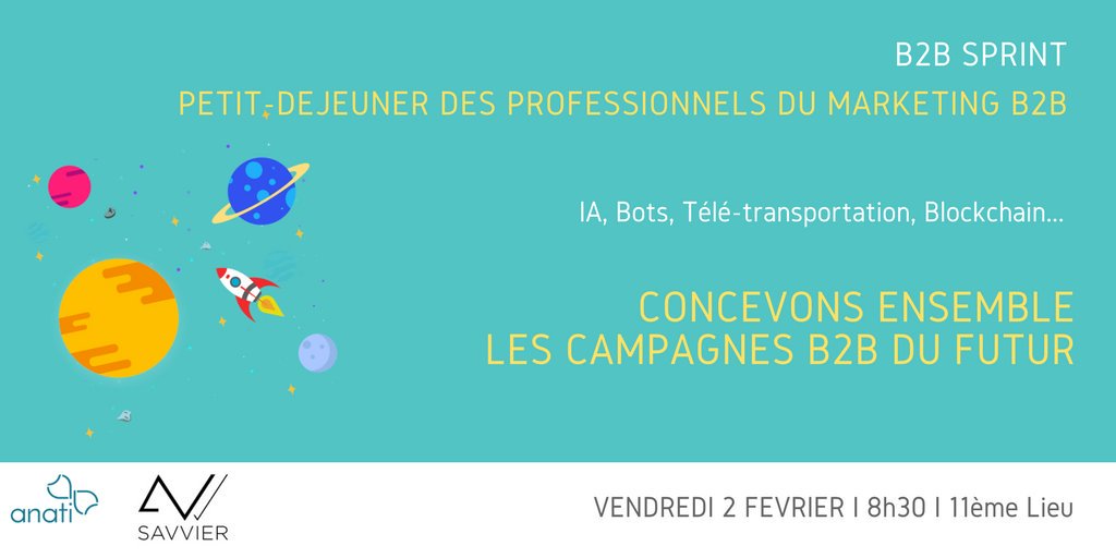 A tous les curieux, experts et novices du #marketingb2b, le 2 février venez découvrir le #designthinking pour stimuler votre créativité bit.ly/2rsiDU9 @Team_ANATI <a href="/SavvierInnov/">Savvier</a>