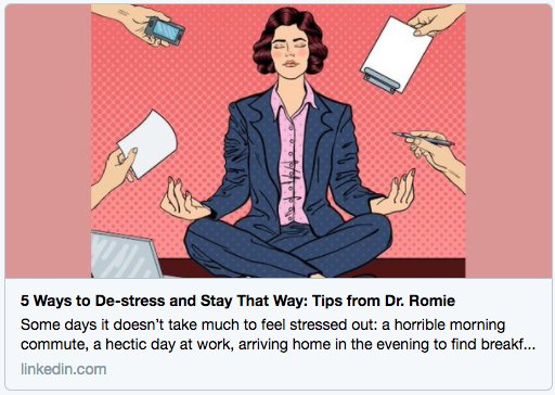 Be #stress-free (for real!) – 5 ways to de-stress &amp; stay #zen in the #workplace: bit.ly/2l5bwJW by @Jeanne_Fidelity w/ <a href="/DrRomie/">Dr. Romie Mushtaq, MD</a>