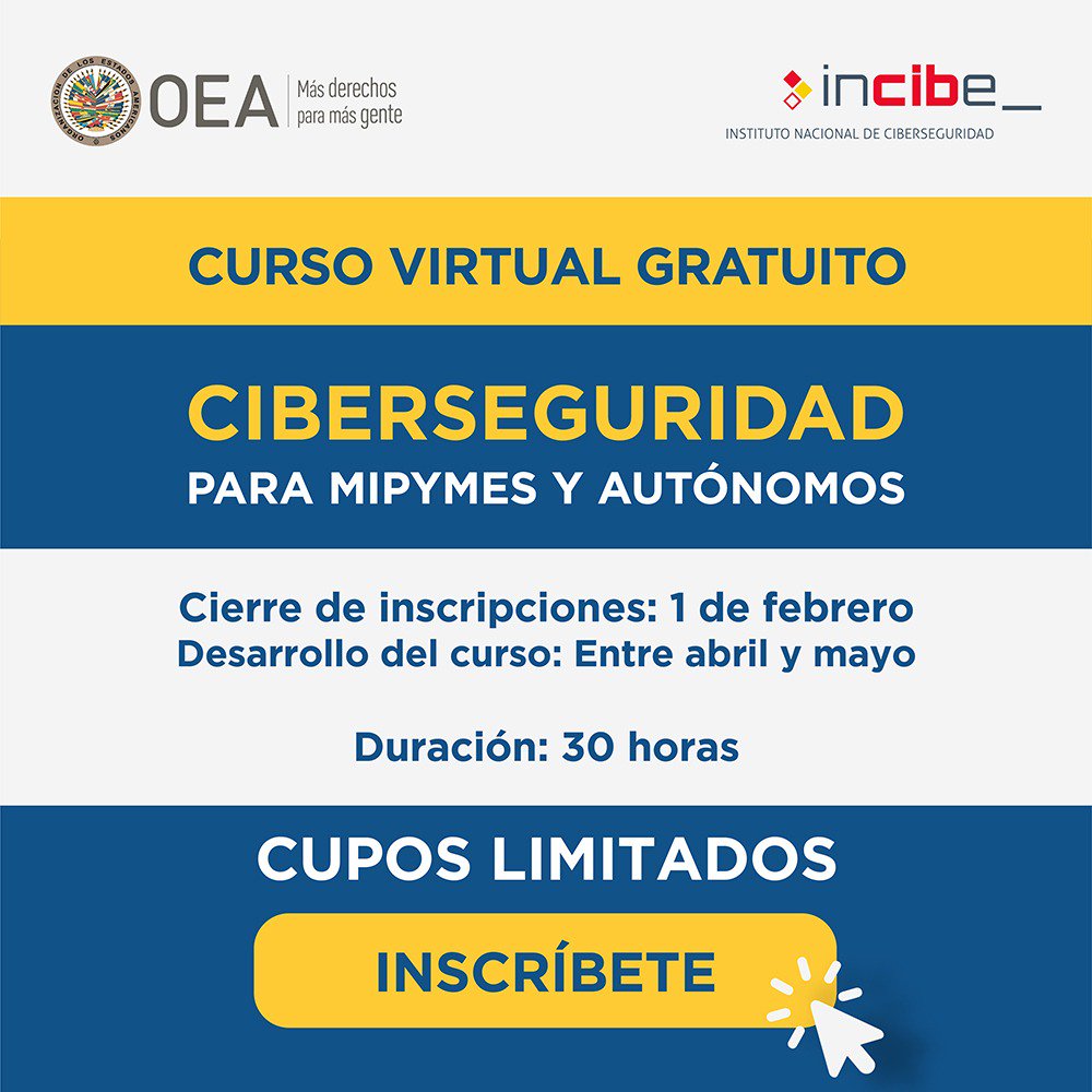 jrodriguezk's tweet photo. Uno de los grandes retos de las organizaciones es trabajar por su seguridad digital. Por eso, el @Ministerio_TIC invita a las MiPymes a inscribirse en el curso virtual gratuito de #Ciberseguridad de la @OEA_oficial. #SoyCiberseguro https://t.co/Kf8a14J9ix https://t.co/BvWJJK7j4B