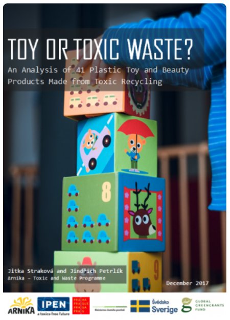 ToxicsFree's tweet image. Toxic Toys due to Toxic Recycling: Plastic that contained banned toxic chemicals, have been recycled into new children's products: Listen to @arnikaorg expert on the Radio explain new data on toxics found in toys
radio.cz/en/section/pan…
Read the Report: ipen.org/news/press-rel…