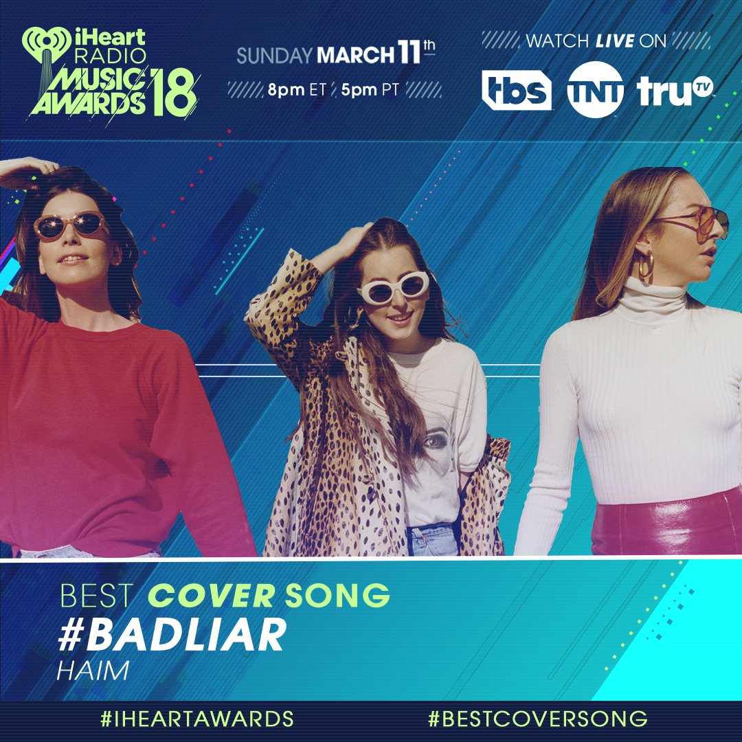 iHeartRadio's tweet photo. .@HAIMtheband can never disappoint us.  RT to vote for their cover of #BadLiar to win #BestCoverSong at the #iHeartAwards https://t.co/UVaaOCWOIR