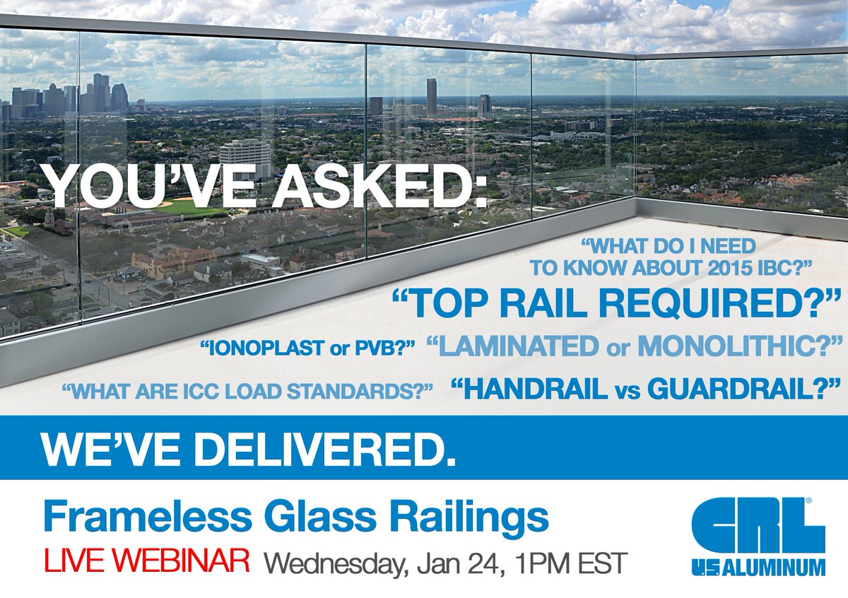 CRLaurence's tweet photo. TOMORROW: #Glass #Railing Code Compliance—What You Need to Know. Free Webinar, 1 LU HSW @AIAContinuingEd https://t.co/esGL9YCfir https://t.co/Vhl6s1Pcf7