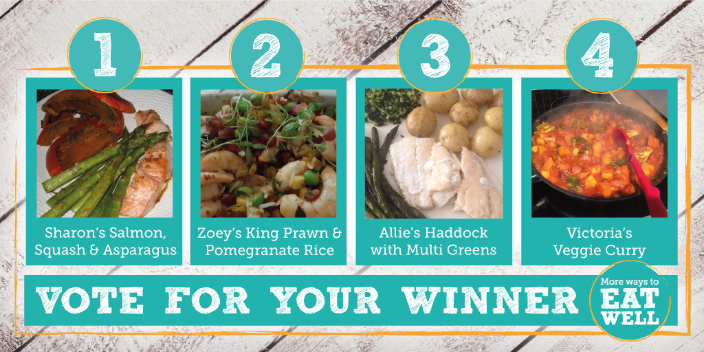 IcelandFoods's tweet photo. Pick a WINNER by commenting below 👇🏻 with a number! 😍 #WaysToEatWell 

1. @SharonD1809 - Salmon, Asparagus &amp; Squash 
2. @Zoeeyy00 - Frozen King Prawns, Rice &amp; Pomegranate
3. @GamerGeekGal - Haddock, Boiled Potatoes &amp; Asparagus 
4. @Mowatt_Victoria - Vegatable Curry https://t.co/unmONF6chk