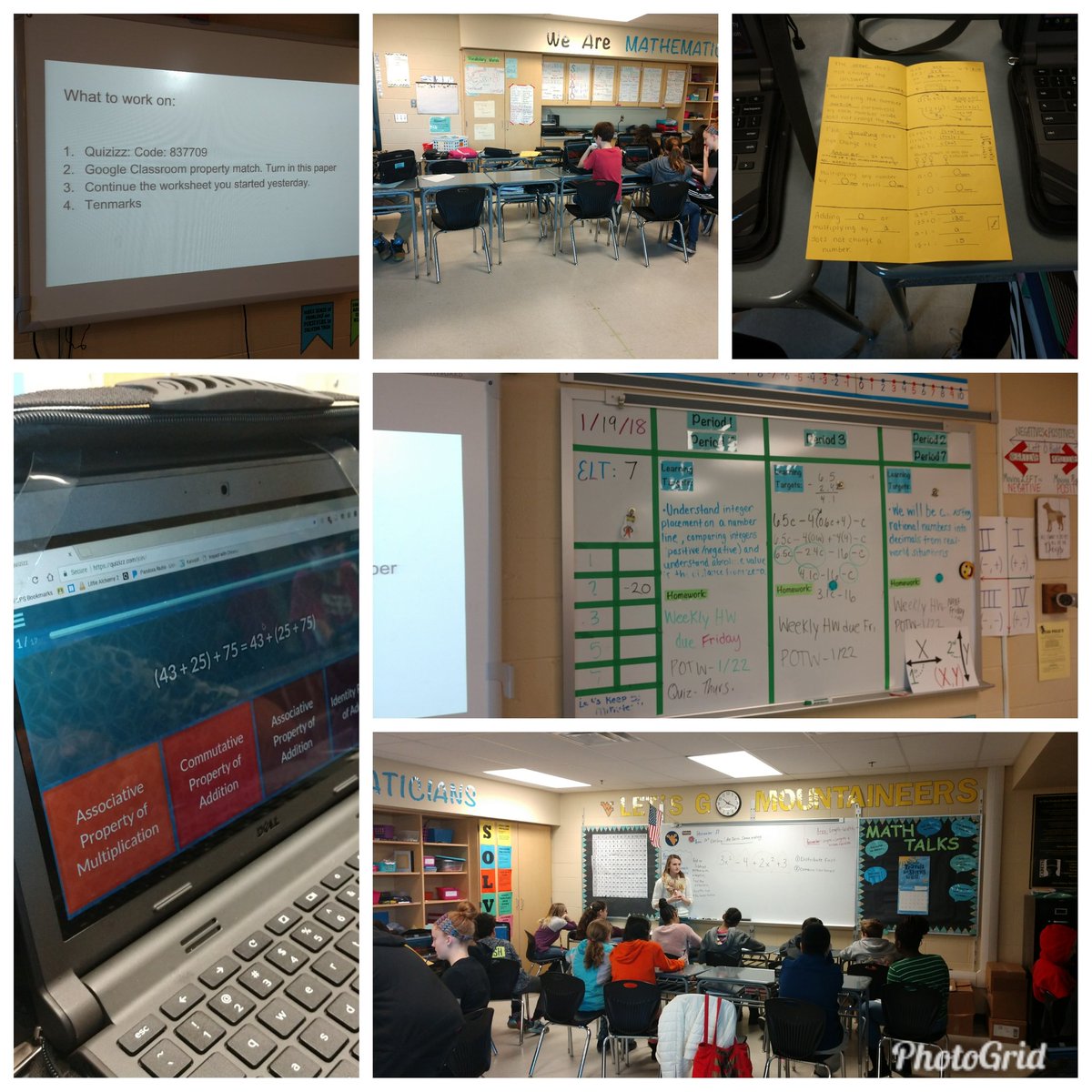 HinsonFCPS's tweet photo. Ms Stone using stations to provide small group direct instruction on combining like terms with the distributive property and review/reteaching on properties. When finished, Ss use TenMarks to reinforce previously taught skills. #Engagement #wfmsmath https://t.co/SVZudXrzdc