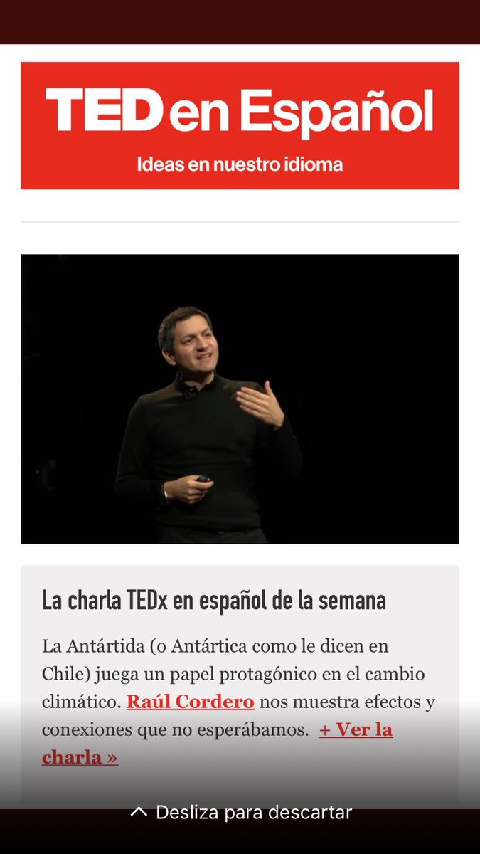 TEDxPuntaArenas's tweet photo. Tenemos una gran noticia!! Raúl Cordero y su charla de @TEDxPuntaArenas es la charla de la semana en @TEDenEspanol. Te invitamos a verla “Lo que sucede en la Antartica, no se queda en la Antartica” en https://t.co/yyq1NLPOIE @elmostrador @latercera @Corfo https://t.co/9mcOZ8S3Qe
