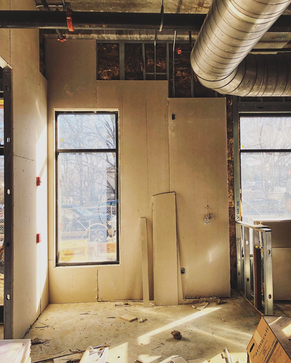 CoalitionFandB's tweet photo. Morning construction ☀️🔨 Second half of the drywall installed. Making up for lost time due to last week’s frigid temperatures! https://t.co/14SDqrIeHL