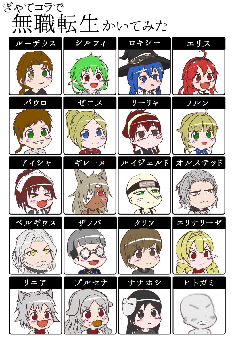 鐐之助 むしょてん垢 予定より1日とちょっと遅れてようやく完成 それぞれのソロ画像はpixivに後日あげます W ぎゃてコラとイメレスに感謝感激雨あられ ああ楽しかった 無職転生 ぎゃてコラ