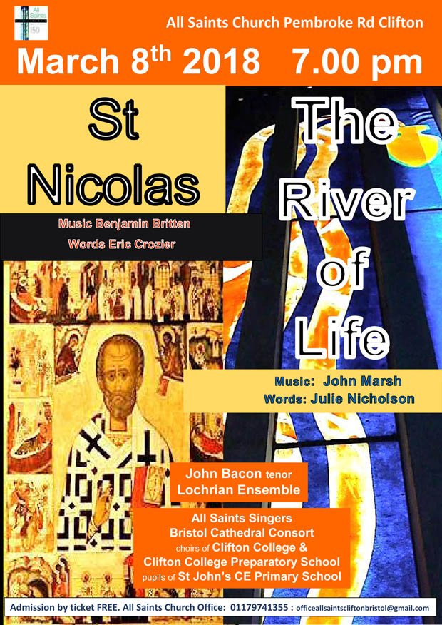 Date for your diary! March 8th, The River of Life at @AllSaintsClifton. Admission by ticket FREE and everyone is welcome #150ASC #Bristol #TuesNews #Clifton