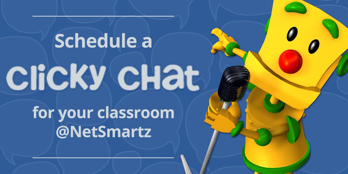 NetSmartz's tweet photo. Calling all elementary educators! As Safer Internet Day 2018 approaches, be sure to schedule your very own #ClickyChat with your students. Just tweet us for details! #SID2018 https://t.co/8EYzydapaG