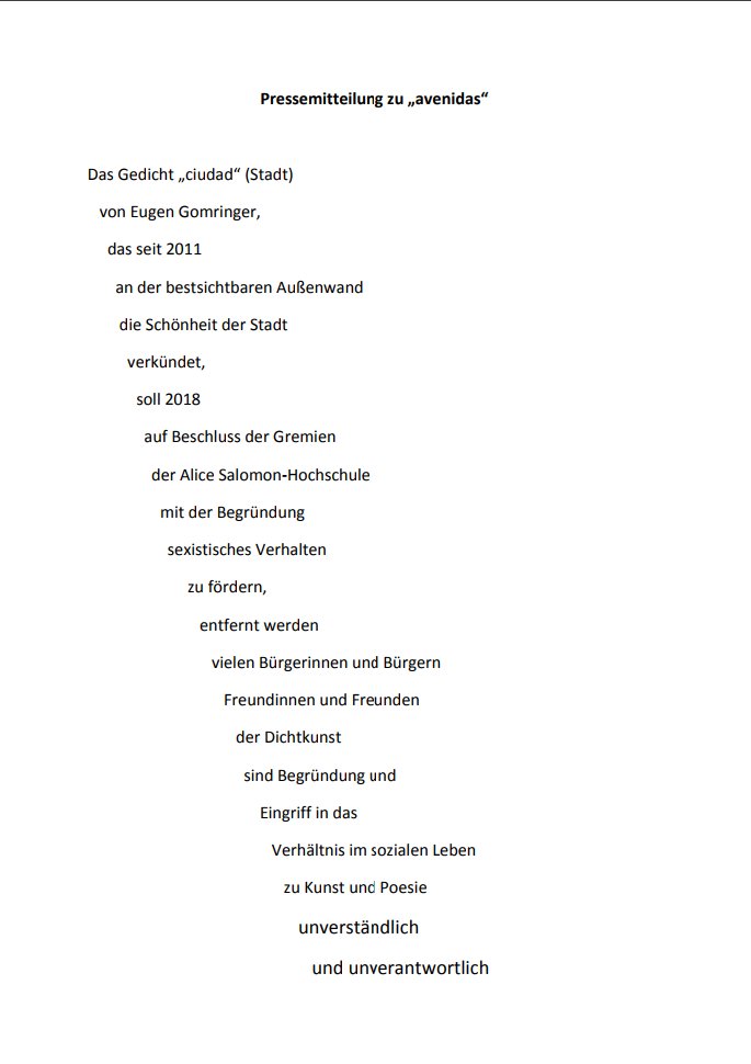 Sein Gedicht #avenidas wird überpinselt - und Eugen #Gomringer antwortet der <a href="/ASH_Berlin/">Alice Salomon Hochschule Berlin (ASH Berlin)</a> mit einem Gedicht. #MaHe