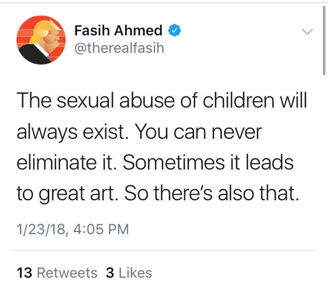 Newsweek editor Fasih Ahmed - sexual abuse of children sometimes leads to great art