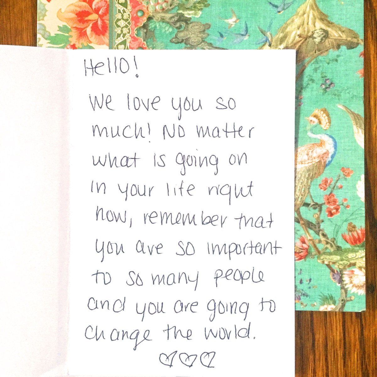 HopeNAnEnvelope's tweet photo. “Remember, you are so important to so many people, and you are going to change the world.” #HopeInAnEnvelope https://t.co/tiTqnGeNmJ