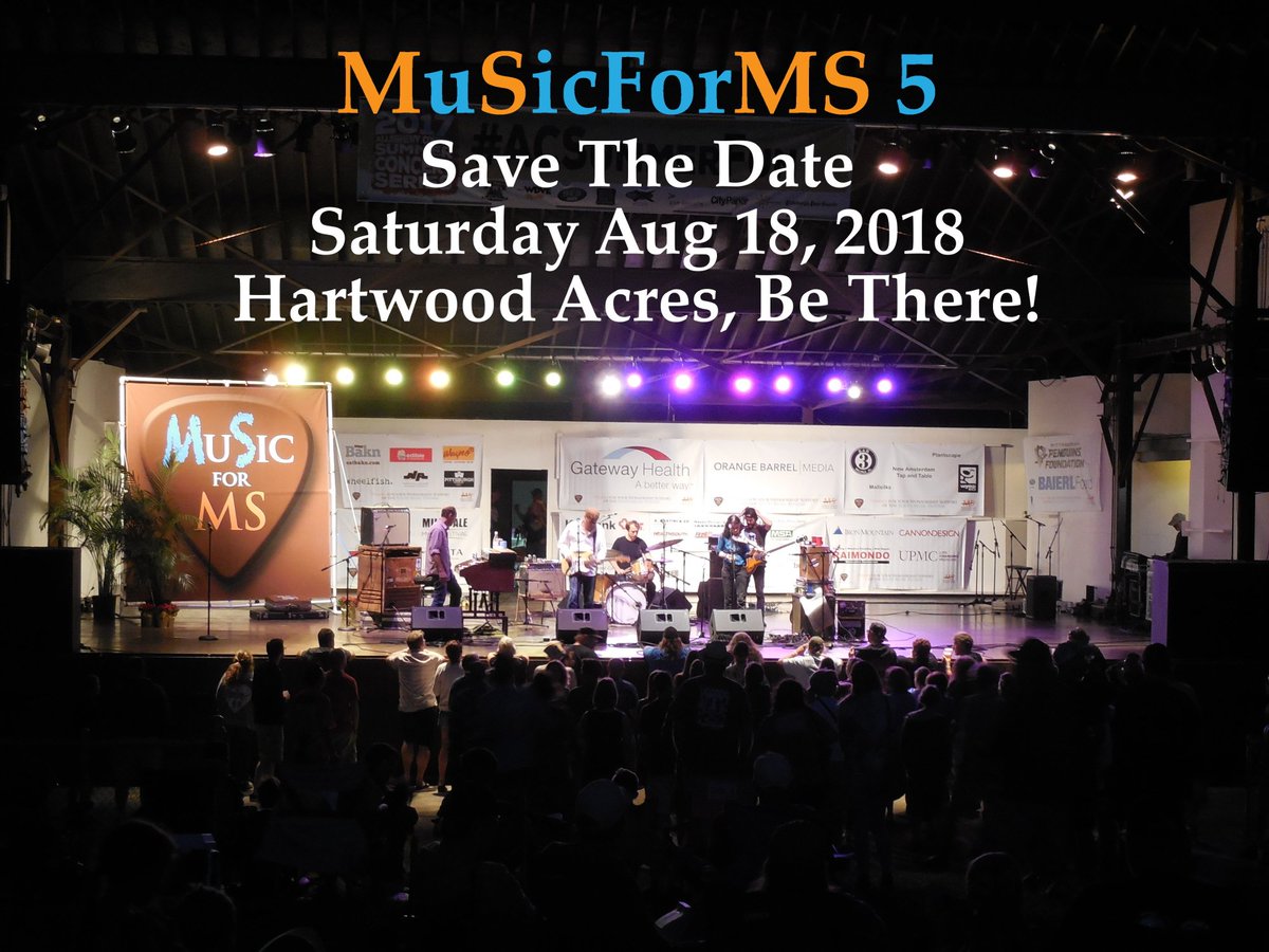 MusicForMSPgh's tweet photo. Announcing #MuSicForMS 5
Save The Date - - Saturday Aug 18, 2018 3:00 to 10:00 PM
Hartwood Acres, Be There!
In our 1st 4 years we have donated $162,500 to the @MSPAKeystone . We aim to make every yearโs festival the best ever https://t.co/rcdwykuWee