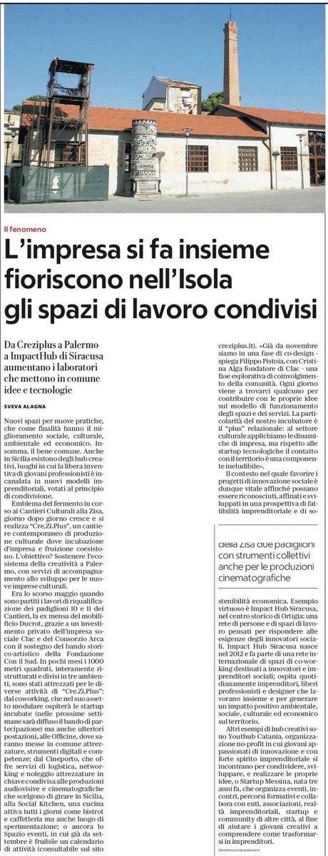 L'impresa si fa insieme a partire da <a href="/creziplus/">Cre.zi. Plus</a> <a href="/rep_palermo/">Repubblica Palermo</a> 
#codesign #designdeiservizi #servicedesign #creziplus #creziopen #Palermo <a href="/FilippoPistoia/">Filippo Pistoia</a> <a href="/lalgacristina/">cristina alga</a> <a href="/clac_lab/">CLAC</a> 
<a href="/Cantieri_Zisa/">Cantieri Culturali</a> <a href="/ArcaIncubatore/">Arca Incubatore</a> <a href="/ConilSud/">Fondazione CON IL SUD</a>