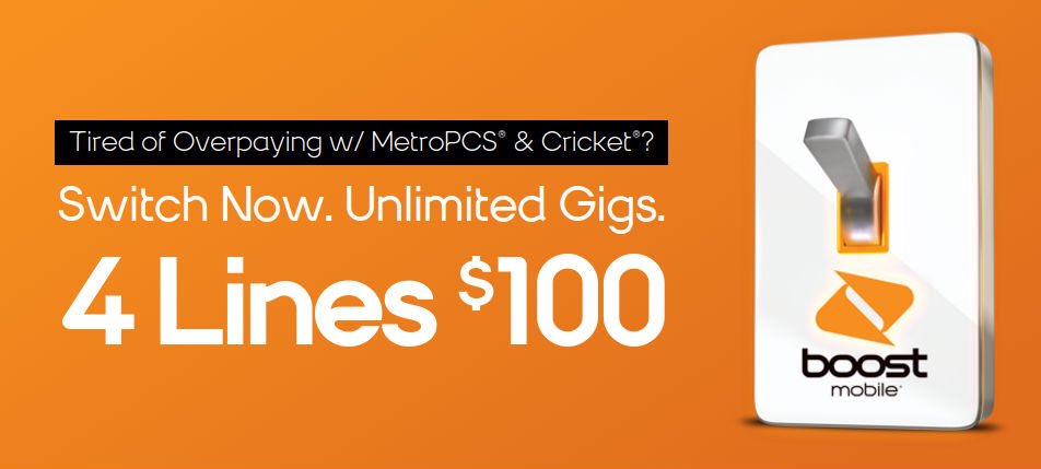 BoostWheaton's tweet photo. It’s time!! 
Switch now 4 lines $100/mo.
Only at Boost Mobile!!
#boostmobile https://t.co/1AEQCxgMVk