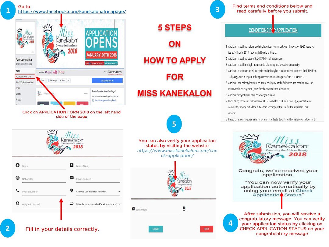 MBmatic's tweet image. It takes 5 steps to apply for the #MissKanekalon Beauty Pageant. Follow the process carefully and you&apos;re good to go. Register Now! #ApplicationMadeEasy #MissK2018 #Kanekalon #MissKanekalon2018, #MissK, #MissKanekalon, #Kanekalon