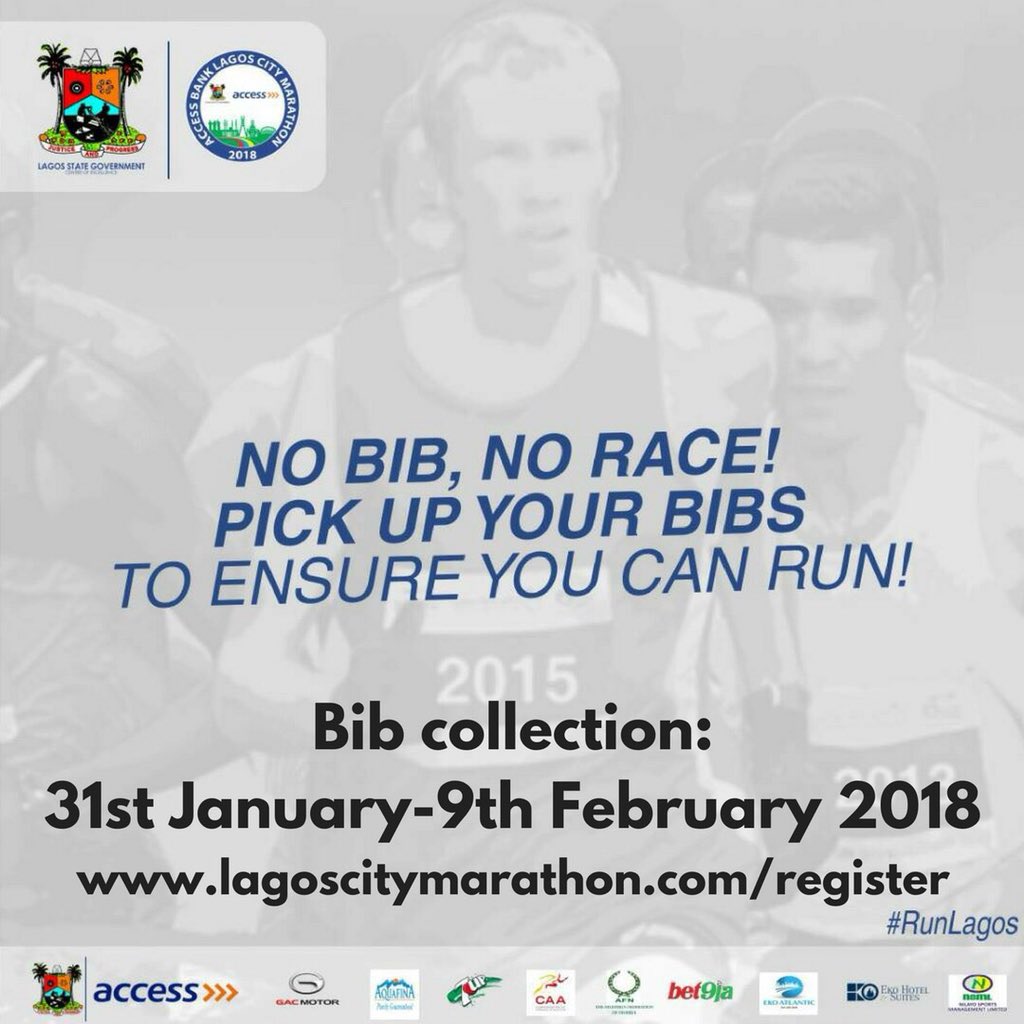 lagosmarathon's tweet photo. The 10-day period of the Marathon Expo preceding the D-day affords all our registered runners enough time to visit the Teslim Balogun Stadium to pick their bibs! 

Bib collection is on till the day before the D-day! 

Come on Runners!

#RunLagos https://t.co/Hh8BrRvXoH