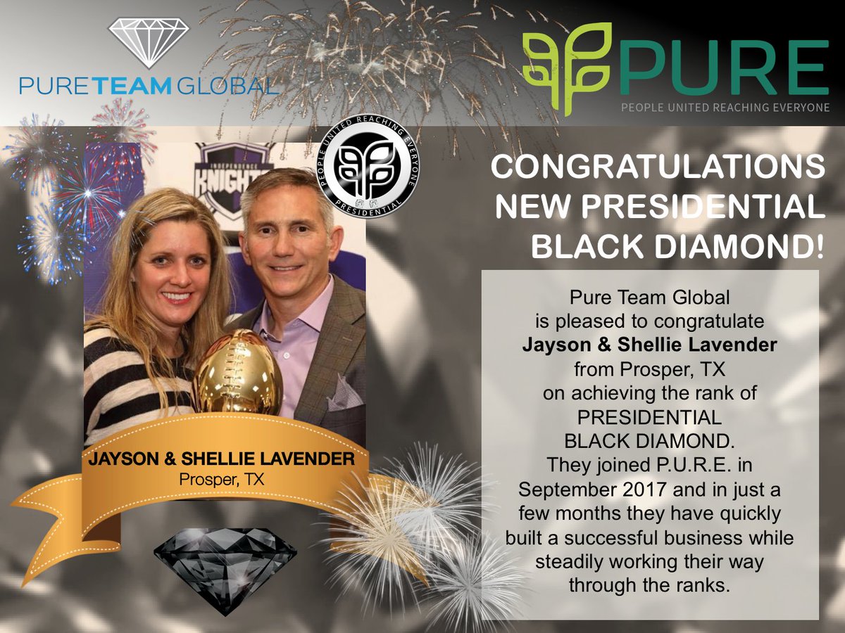 pureteamglobal's tweet photo. #pureteamglobal is pleased to congratulate Jason & Whitney Johns, Jayson & Shellie Lavender and Billy & Kacey Chandler on achieving these amazing new ranks along with the rank bonuses and PURE shares in such a short period of time. Great team work! #livepure #puremomentum https://t.co/qzjy4fnfzt