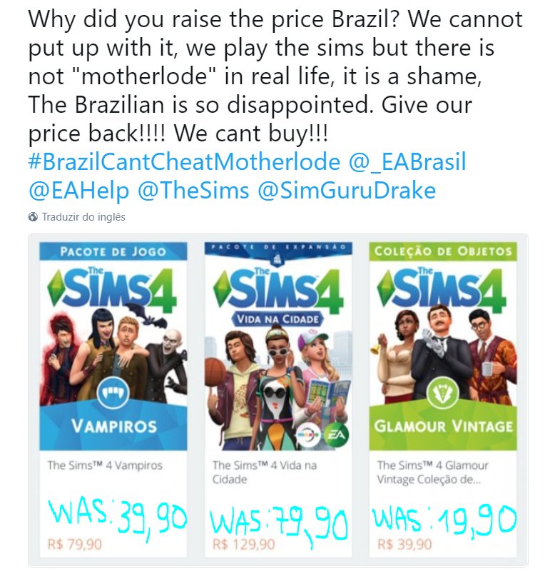SaveSims4's tweet photo. #BrazilCantCheatMotherlode #FairPriceTheSims @_EABrasil @EAHelp @TheSims @SimGuruDrake
2017: The year of The Sims 4 <3 
2018: The beginning of the end of The Sims 4 :( https://t.co/mjBIxSL2x7