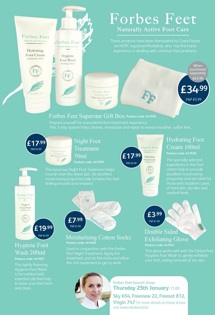 ForbesFeet's tweet photo. We will be launching our full range on #IdealWorld this Thursday, 25th January at 11am. 

Sky 654 | Freeview 22 | Freesat 812 | Virgin 747 or for more details visit https://t.co/9hnQOKucSL

#feet #footcare #footcream #foothealth #softfeet #smoothfeet https://t.co/b3l4BNbGwz