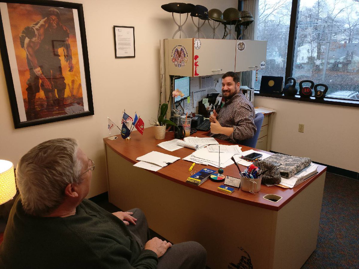 RIVetsDirector's tweet photo. One of @wpro @LoughlinRI1 listeners heard us on the show & decided to stop by the @RIVeterans Resource Ctr then received a briefing from @ASK4DAVED on various programs he is eligible for; remember, all you have to do is just #Ask4Dave https://t.co/KNyVFfOlMt