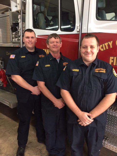 CFD38501's tweet photo. CFD Station 3, A Shift, with the new look of the Cookeville Fire Department. Pictured are, from left to right, Engineer Tyler Sullivan, Lieutenant Chuck McFalls, and Firefighter Jacob Stevenson https://t.co/sU6c2oU0k3