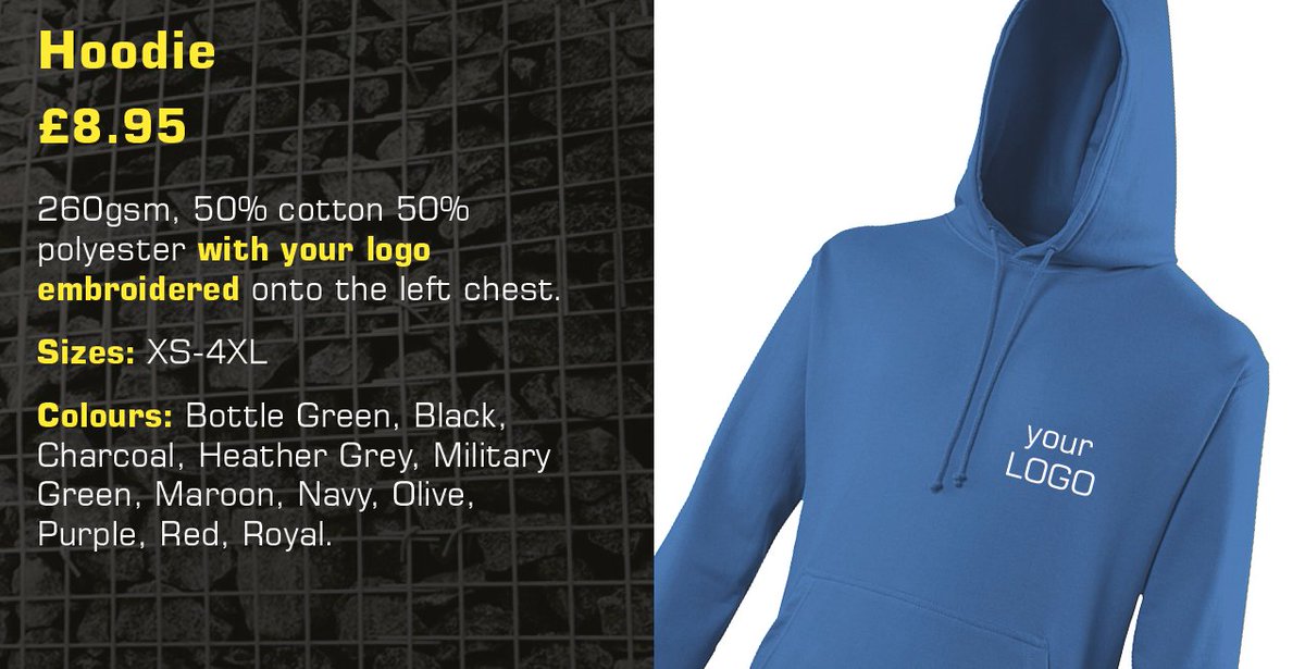 whitecube100's tweet photo. Fantastic deal on hoodies, your logo embroidered or printed!! 
#logo #workwear #embroidery #quality #transfer #heattransfer #hoodies https://t.co/HmzMDNGhYR