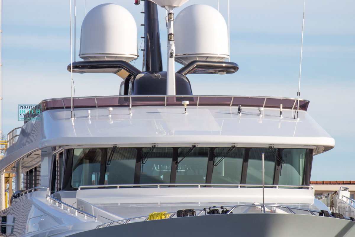 Dutchyachting's tweet photo. #Alumercia was built by @Heesen_Yachts in 2001 after a design by @VripackDesign &amp; #Omega. The 37.69m #explorer #yacht was recently sold. Alumercia  arrived once again in Holland on 11 January for modifications at @Balk_Shipyard and is renamed Unexpected now. Photos: Gerrit Bouma https://t.co/bVpHV6eVwy
