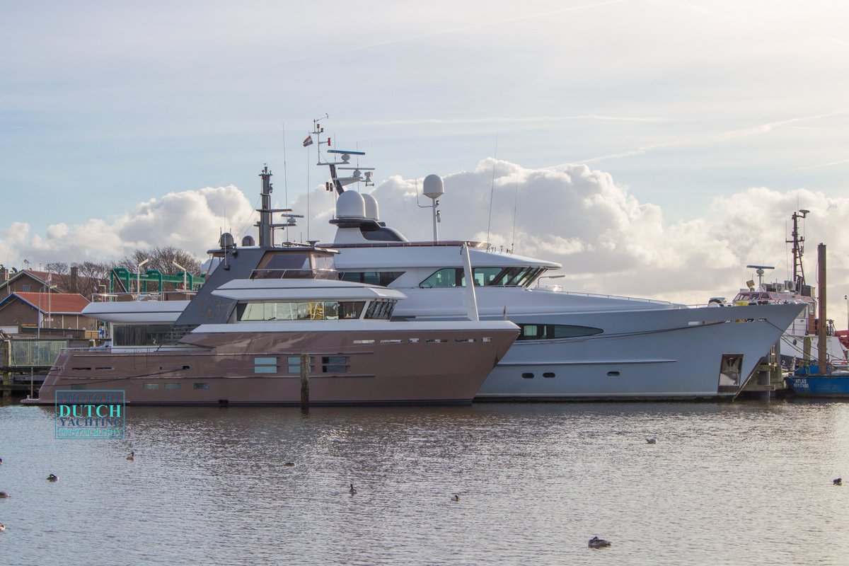 Dutchyachting's tweet photo. #Alumercia was built by @Heesen_Yachts in 2001 after a design by @VripackDesign &amp; #Omega. The 37.69m #explorer #yacht was recently sold. Alumercia  arrived once again in Holland on 11 January for modifications at @Balk_Shipyard and is renamed Unexpected now. Photos: Gerrit Bouma https://t.co/bVpHV6eVwy