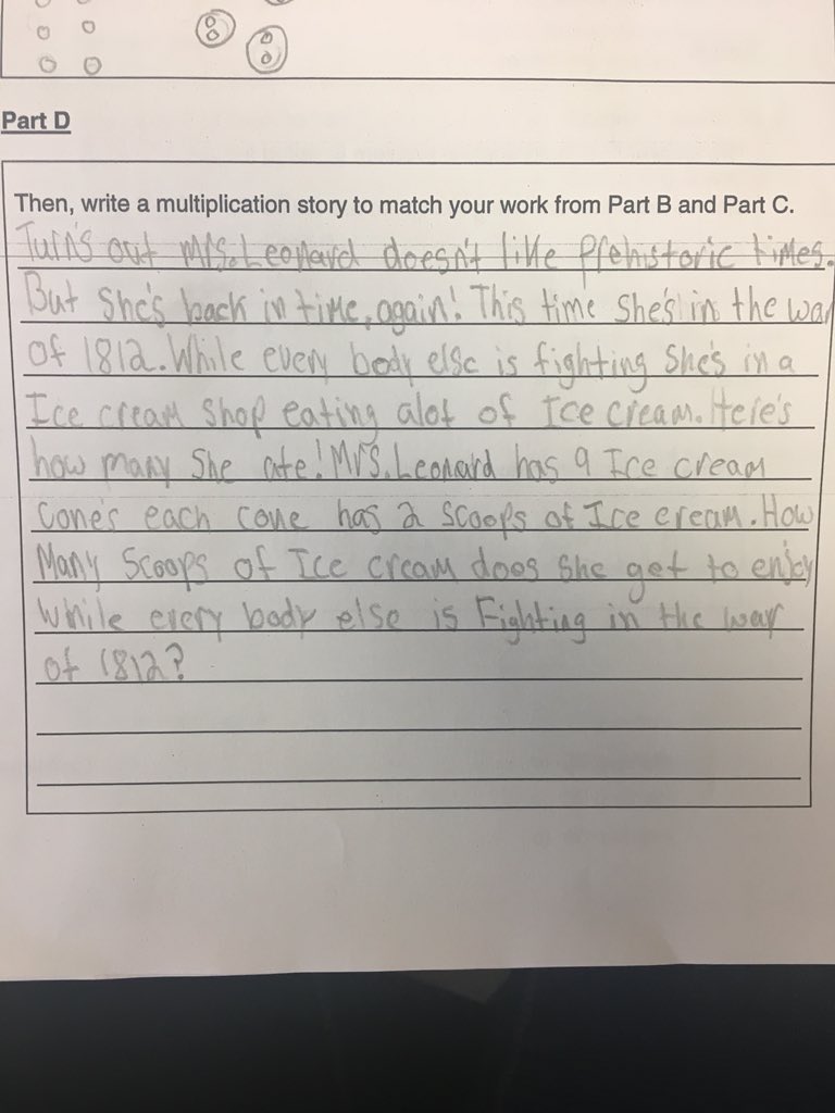 We have way too much fun using our creativity for writing word problems! The student who created these has been continuing his story with each new word problem he writes. And yes, I am slightly obsessed with ice cream. #NewvilleElemProud #BSSDProud