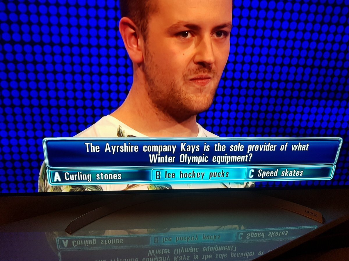 mcsharky1's tweet photo. A Kays question on the tv programme (uk) The Chase !!!!
#curling #kays #thechase https://t.co/UtSAQgOxef
