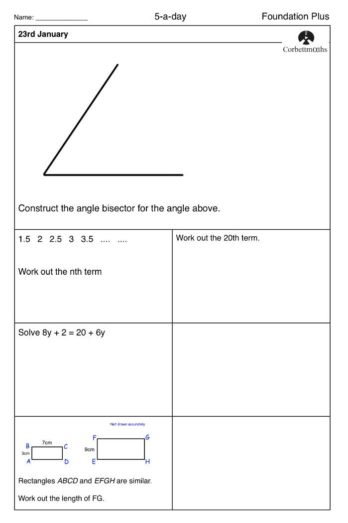 Corbettmaths's tweet photo. Studying for Foundation GCSE Maths? Try today's Foundation or the challenging Foundation Plus  #maths5aday answers: https://t.co/sVLNKxUe8M https://t.co/3n98VrmhEW