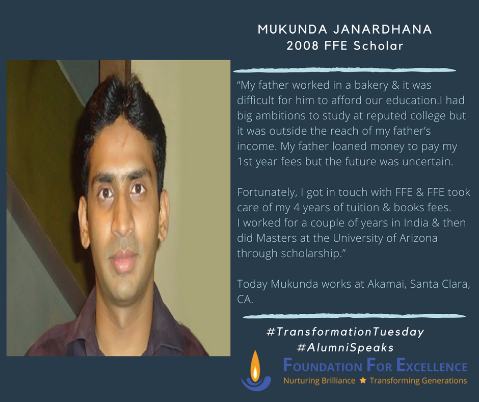 FFE_US's tweet photo. Weekly #TransformationTuesday with Foundation For Excellence #AlumniSpeaks
Read FFE Scholar Mukunda's transformational journey
Join FFE - a non-profit #NurturingBrillance & #TransformingGenerations since 1994.
To know more visit https://t.co/rksbyMmp0o https://t.co/NVpSpIxe2s