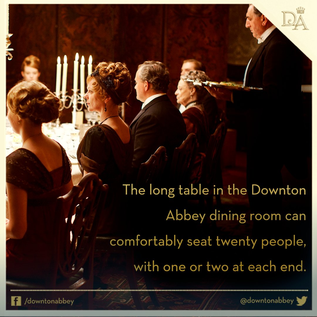 DowntonAbbey's tweet photo. The long table in the #Downton Abbey dining room can comfortably seat twenty people, with one or two at each end. Who would be your dream Downton dinner guests? https://t.co/MS0XvgrZP0