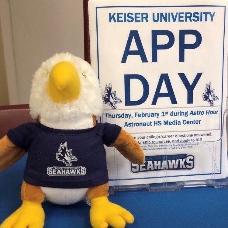 KeiserU's tweet photo. Skylar spent the day with students at Astronaut High School helping them be #SeahawkSmart by answering their questions about college! #keiseru #keiser40 #whereisskylar #studentsfirst https://t.co/hV8cKG0FFj