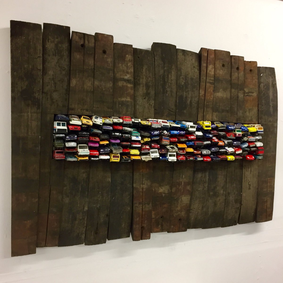 matkemp's tweet photo. BREAKERS YARD  well played with toy cars set in salvaged barrel slats #reclaimed #toycars #workinprogress https://t.co/NFLiVWJB0A