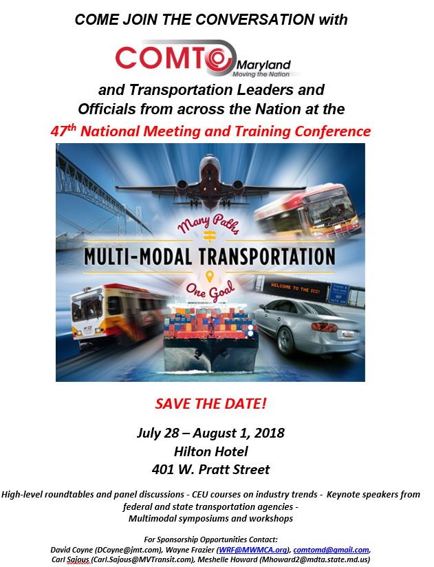 Comto_MD's tweet photo. We're getting ready for the national conference in #Baltimore this summer! Please see below for details. #Transportation #Maryland #comto https://t.co/m8SlriISyu