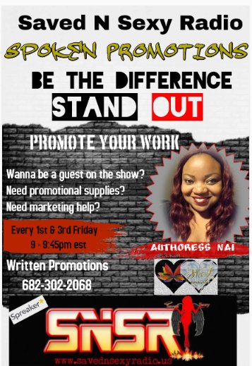 Written_Promos's tweet photo. Wanting to expand your brand and let the world know all about you and what you do? Contact us today and lock in your spot as a sponsor with Spoken Promotions on Saved N Sexy Radio. #WAPromotions #AuthoressNai #SavedNSexyRadio https://t.co/awzKdBLAk4