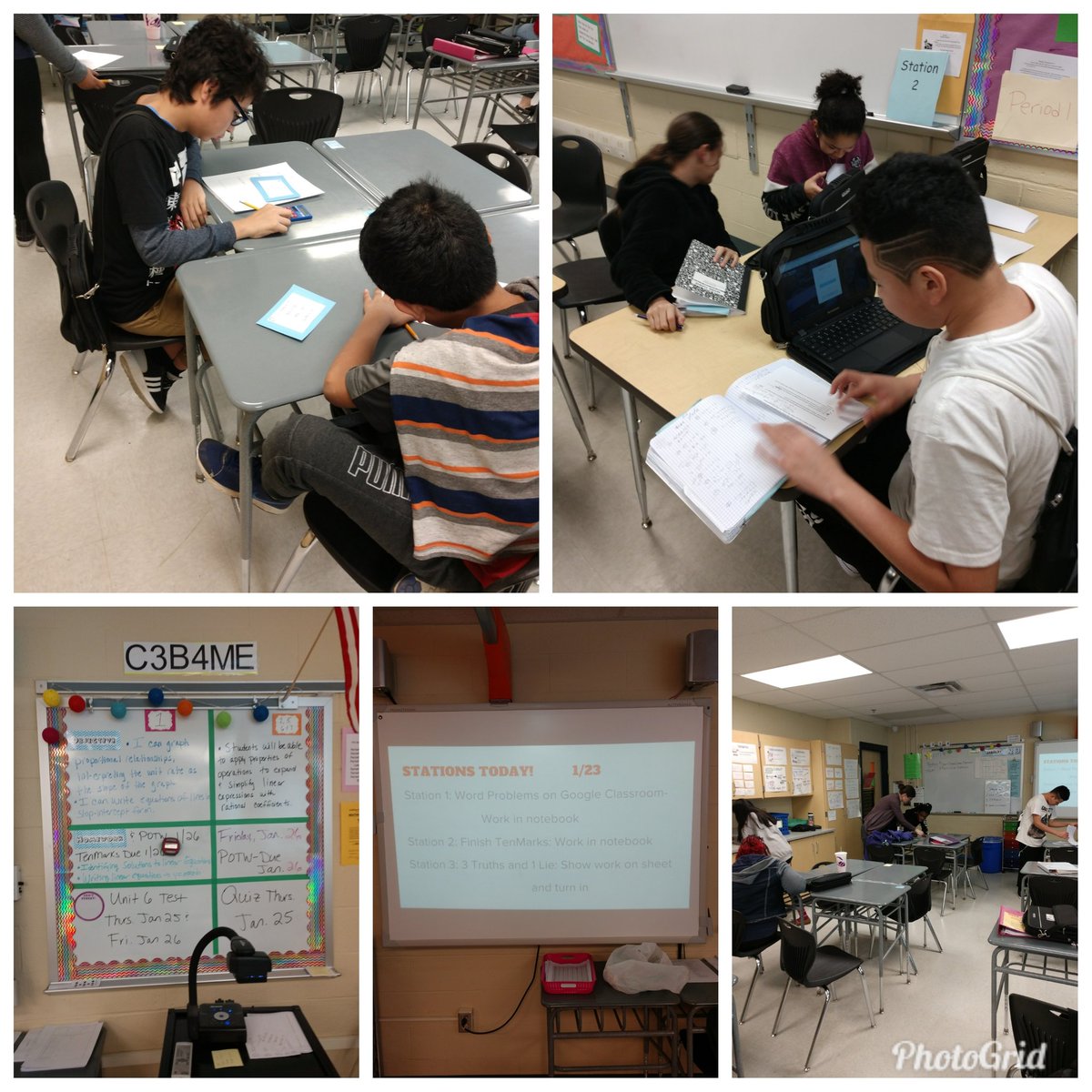 HinsonFCPS's tweet photo. Ms Gladhill & Ms Brown are using stations to reinforce combining like terms, TenMarks review, and 3 truths & a lie with their Ss. High engagement + small group reteaching = success #wfmsmath https://t.co/ABjuUWgGAh