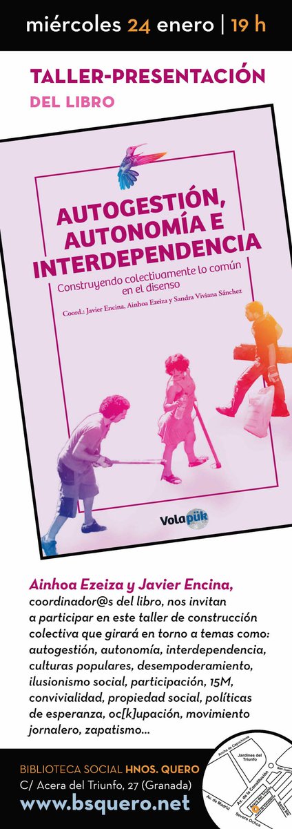 Mañana miércoles, a las 19h, os esperamos en el taller-presentación del libro «AUTOGESTIÓN, AUTONOMÍA E INTERDEPENDENCIA. Construyendo  colectivamente lo común en el disenso» con Ainhoa Ezeiza y Javier Encina  <a href="/Volapuk_Eds/">Volapük Ediciones</a> <a href="/ilusocial/">Ilusionismo Social</a>