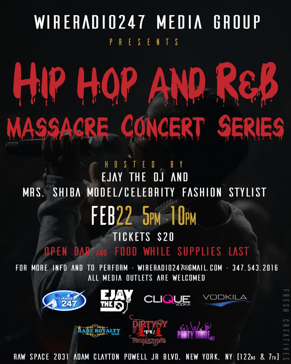 Hello Group, I'm holding a Showcase/Networking event February 22, Open bar/Food and Great talent for $10 early bird special. Come support and meet some of NYC greats! Early Bird Tickets on Sell now …eradio247concertseries.eventbrite.com..