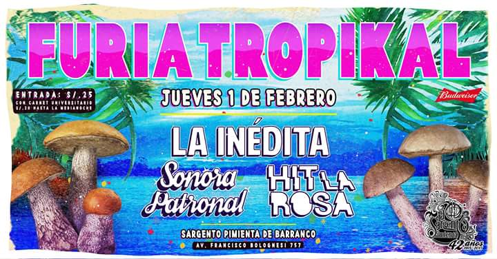 sonorapatronal's tweet photo. Agárrate Lima!!! Llegamos y nos vamos de frente al @SargentPimienta a tocar este 1 de Febrero con nuestros hermanos de @lainedita  y #HitLaRosa en #FuriaTropikal 
Ya lo sabes!! 
https://t.co/ckM1zCKTXM
@zonadecibel