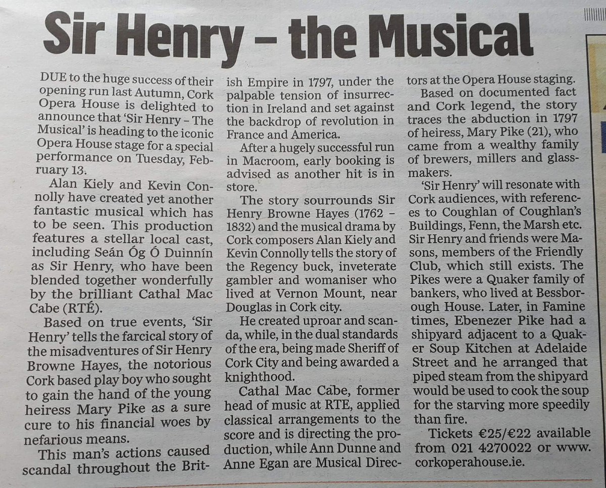Many thanks to @JohnDelea of <a href="/Corkman_ie/">The Corkman</a> for featuring a piece regarding Sir Henry- The Musical's upcoming performance at <a href="/CorkOperaHouse/">Cork Opera House</a> 😁

Many sure to check out John's page every Thursday for all the local news!👍 #SupportLocal
