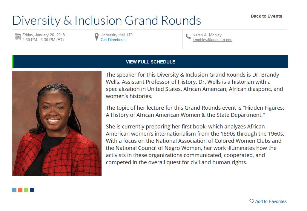 doctorabdelnora's tweet photo. Dr. Brandy Wells of #AugustaUniversity will be speaking in #Diversity &amp; #Inclusion Grand Rounds Friday 1/26 2:30pm University Hall 170 "Hidden Figures: A #History of #AfricanAmerican #Women &amp; the State Department". @AUG_Pamplin #WeArePamplin https://t.co/7rw9SvNBZ6