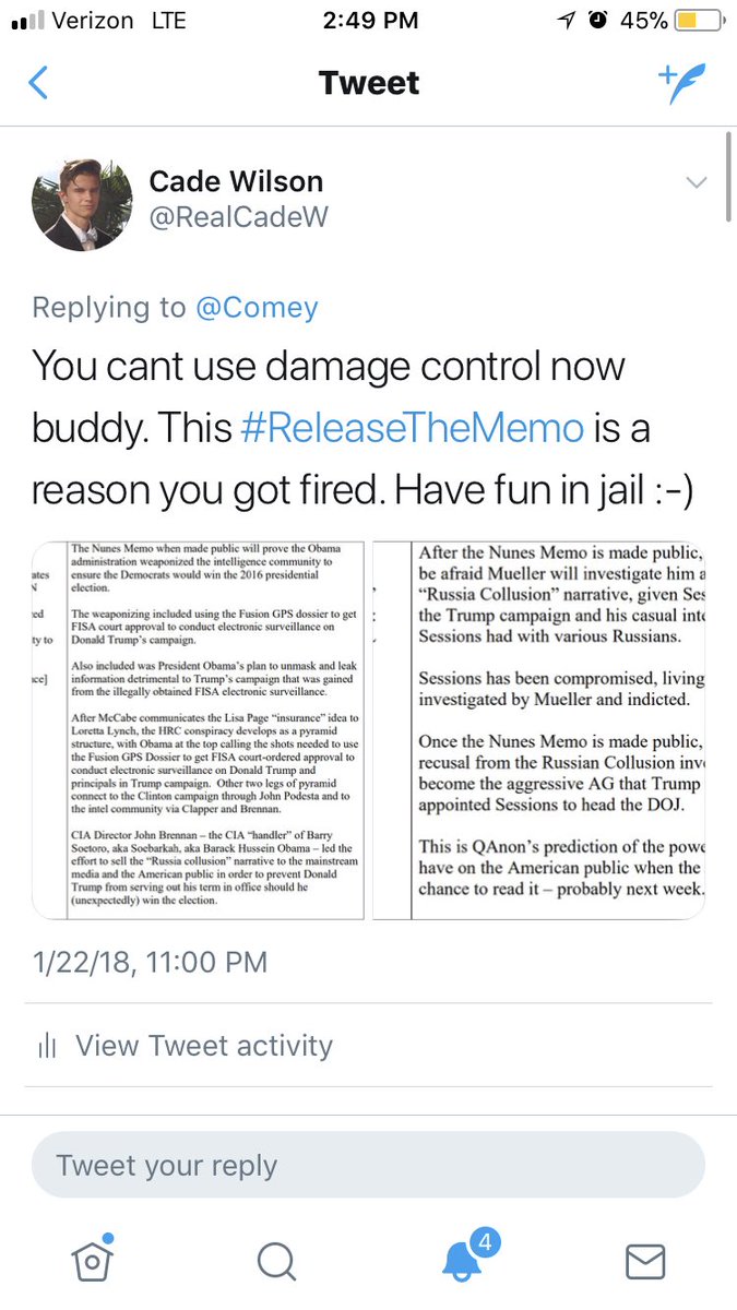 realcadew's tweet photo. Looks like someones is salty over a tweet @Comey

#ReleaseTheMemo #FISAMemo #Comey #SecretSociety #FindTheTexts https://t.co/OCGq9hTwBO